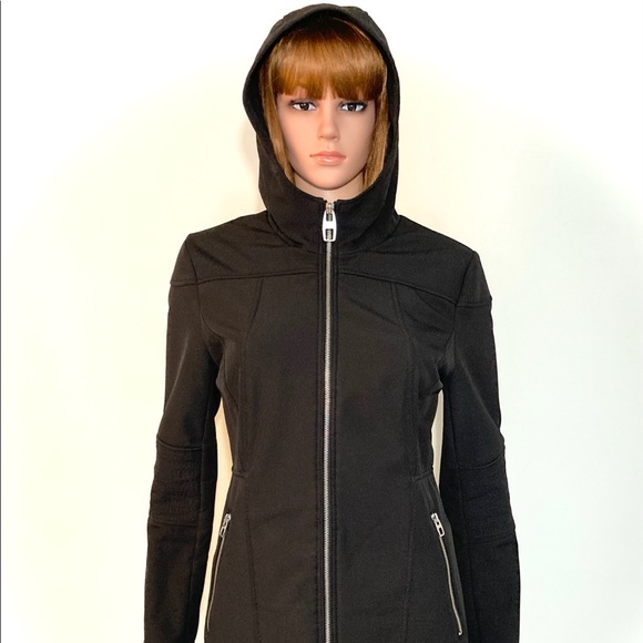 MED•MISS SIXTY•BLACK HOODED SPRING / FALL COAT / JACKET• - Picture 2 of 6